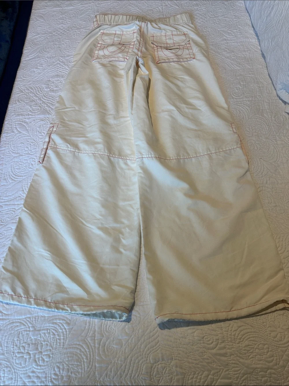 True Religion Cream Cargo Pants with Pink Stitching